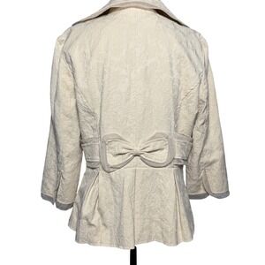 Cream Floral Brocade Ruffled‎ Victorian Cotton Blazer Bow Detail Small